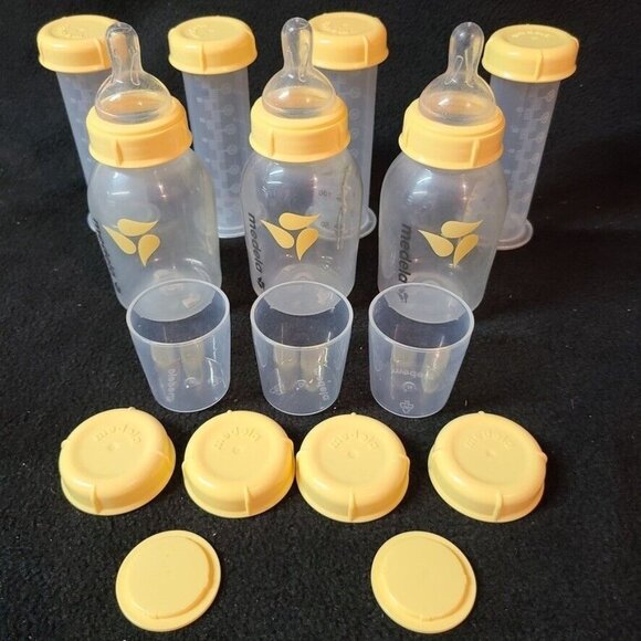 Medela Clear Bottles Nipples Breast Milk Storage Containers Yellow Lids Lot 16 - Picture 2 of 5